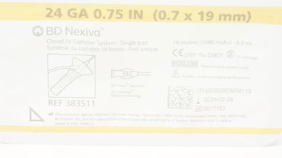 BD 383511 Nexiva Closed IV Cath. System-Single Port 24GA x 0.75inch 0.3mL (x)